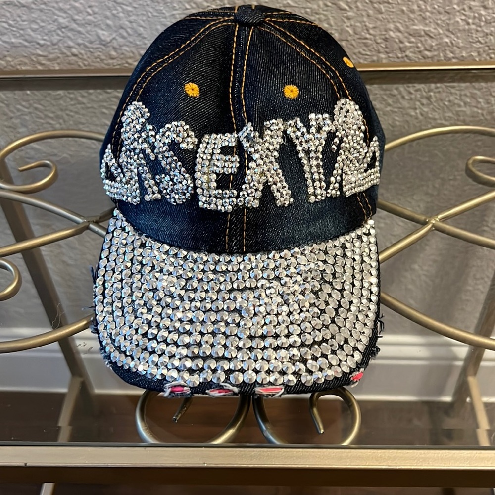 Denim distressed Ball cap with Crystal Lettering & Design